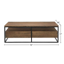 Brown Solid Acacia Coffee Table with Metal Frame and 2 Drawers Storage