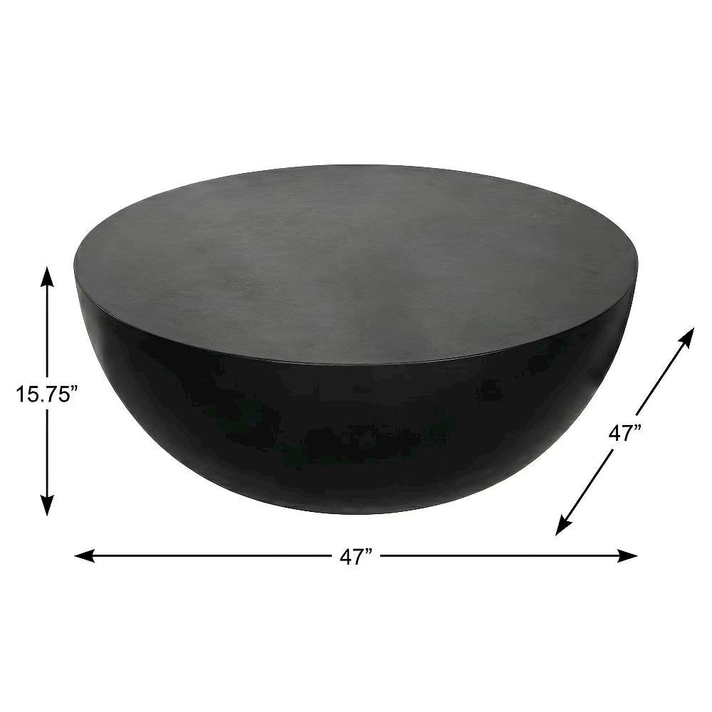 Black Concrete Coffee Table with Fibre Reinforced Cement Top, Contemporary Style
