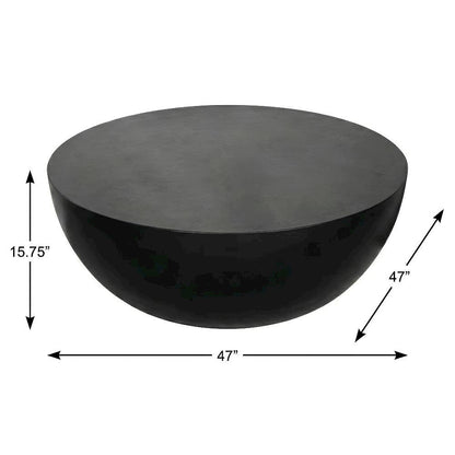 Black Concrete Coffee Table with Fibre Reinforced Cement Top, Contemporary Style
