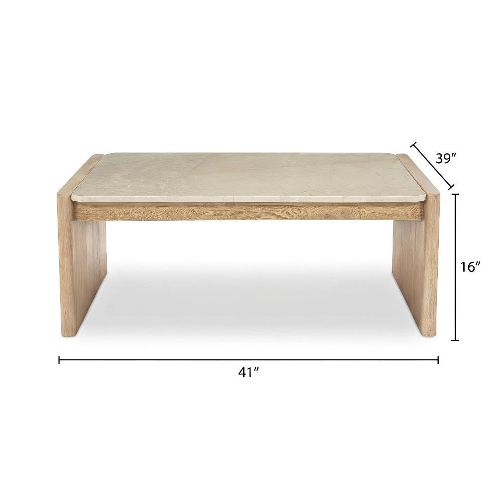 Brown Oak Coffee Table with Bottichino Marble Frame and Sturdy Design