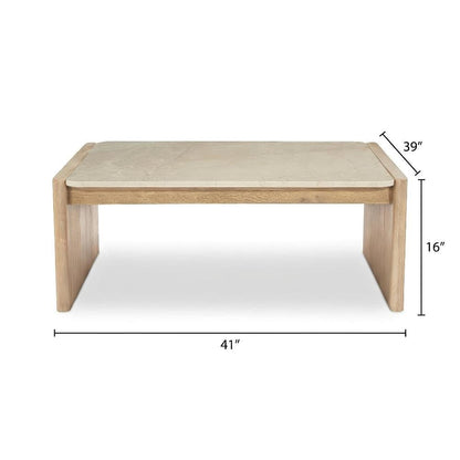 Brown Oak Coffee Table with Bottichino Marble Frame and Sturdy Design