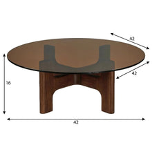 Brown Coffee Table with Amber Tempered Glass Top and Rubber Wood Legs