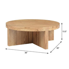 Brown Solid Oak Round Coffee Table Authentic Finish Contemporary Design