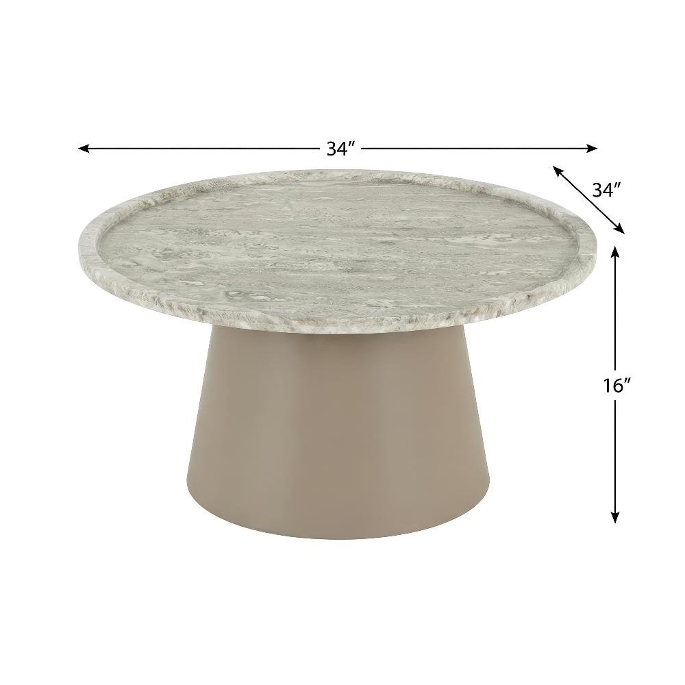 White Marble Coffee Table with Antique White Marble Top and MDF Iron Frame