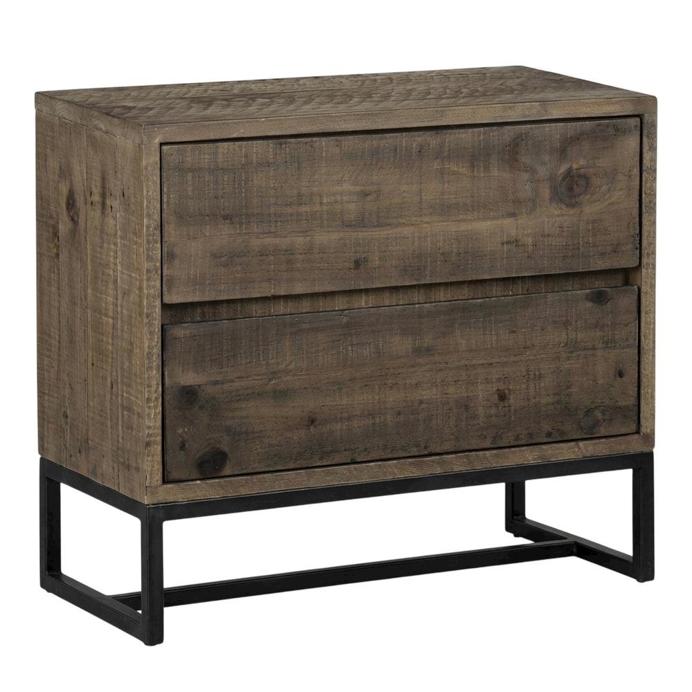 Light Brown Rustic Nightstand with 2 Drawers Solid Pine Wood Matt Finish