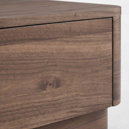 Walnut Brown Small Nightstand with Soft Close Drawer and Wood Frame Storage
