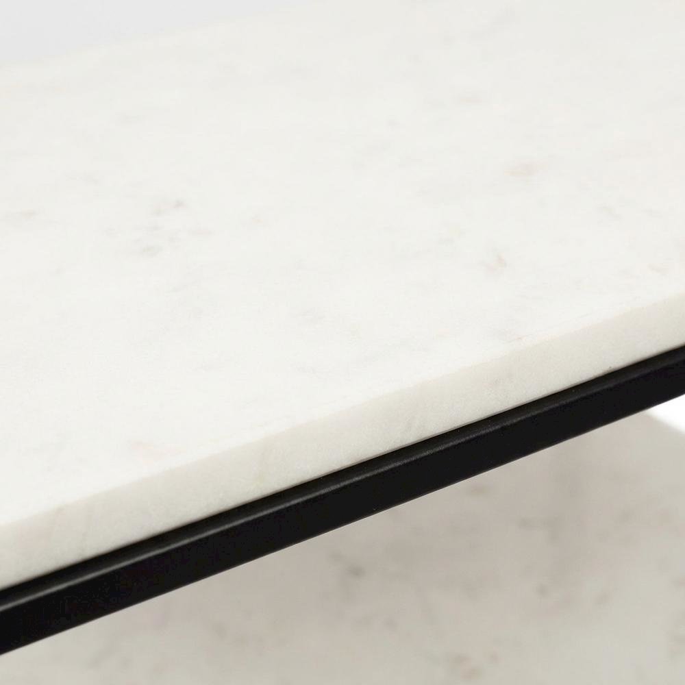 White Marble Modern Nightstand with Metal Frame and Semi-Gloss Finish