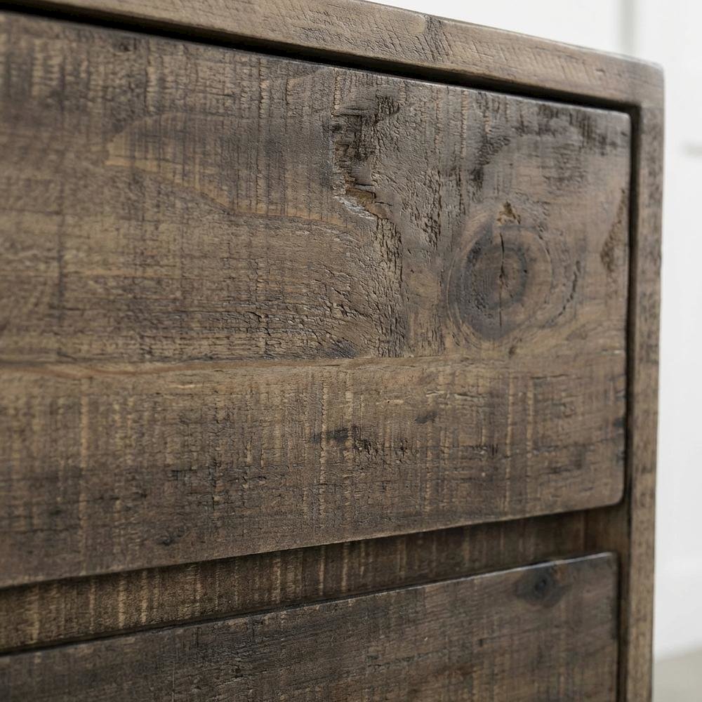 Light Brown Rustic Nightstand with 2 Drawers Solid Pine Wood Matt Finish
