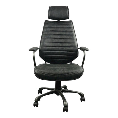 Leather Upholstered Executive Office Chair, Industrial Swivel Desk Chair,Black