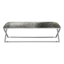Cowhide Upholstered Bench, Contemporary Entryway Bench for Living Room, Gray