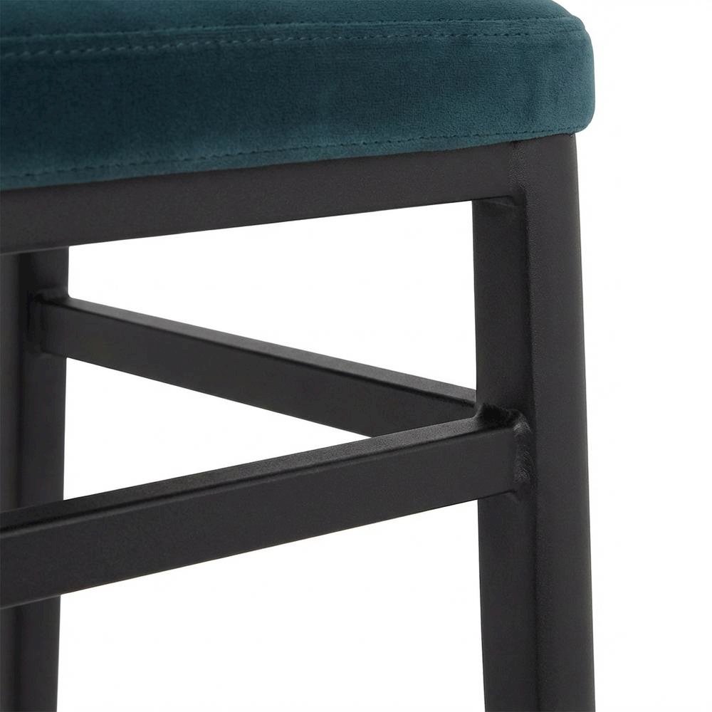 Upholstered Bar Stool with Back and Footrest, Art Deco Counter Height Chair,Blue