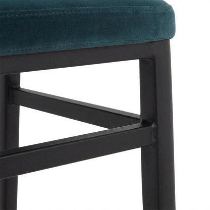 Upholstered Bar Stool with Back and Footrest, Art Deco Counter Height Chair,Blue