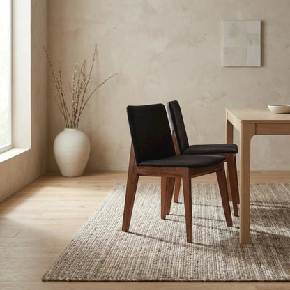 Mid-Century Dining Chairs Set of 2, Upholstered Accent Chair,Black