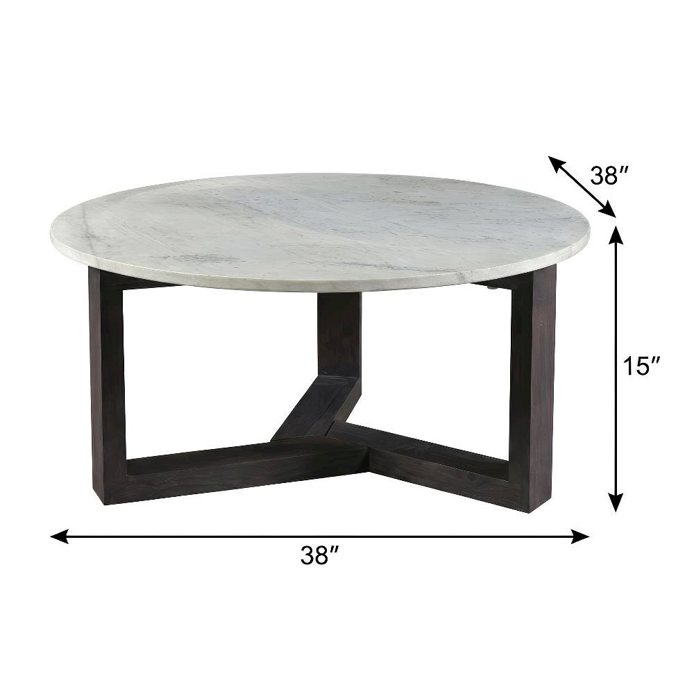 Gray Marble Coffee Table with Solid Acacia Base and Scandinavian Wood Legs
