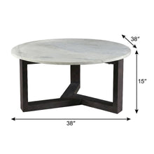 Gray Marble Coffee Table with Solid Acacia Base and Scandinavian Wood Legs