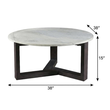 Gray Marble Coffee Table with Solid Acacia Base and Scandinavian Wood Legs