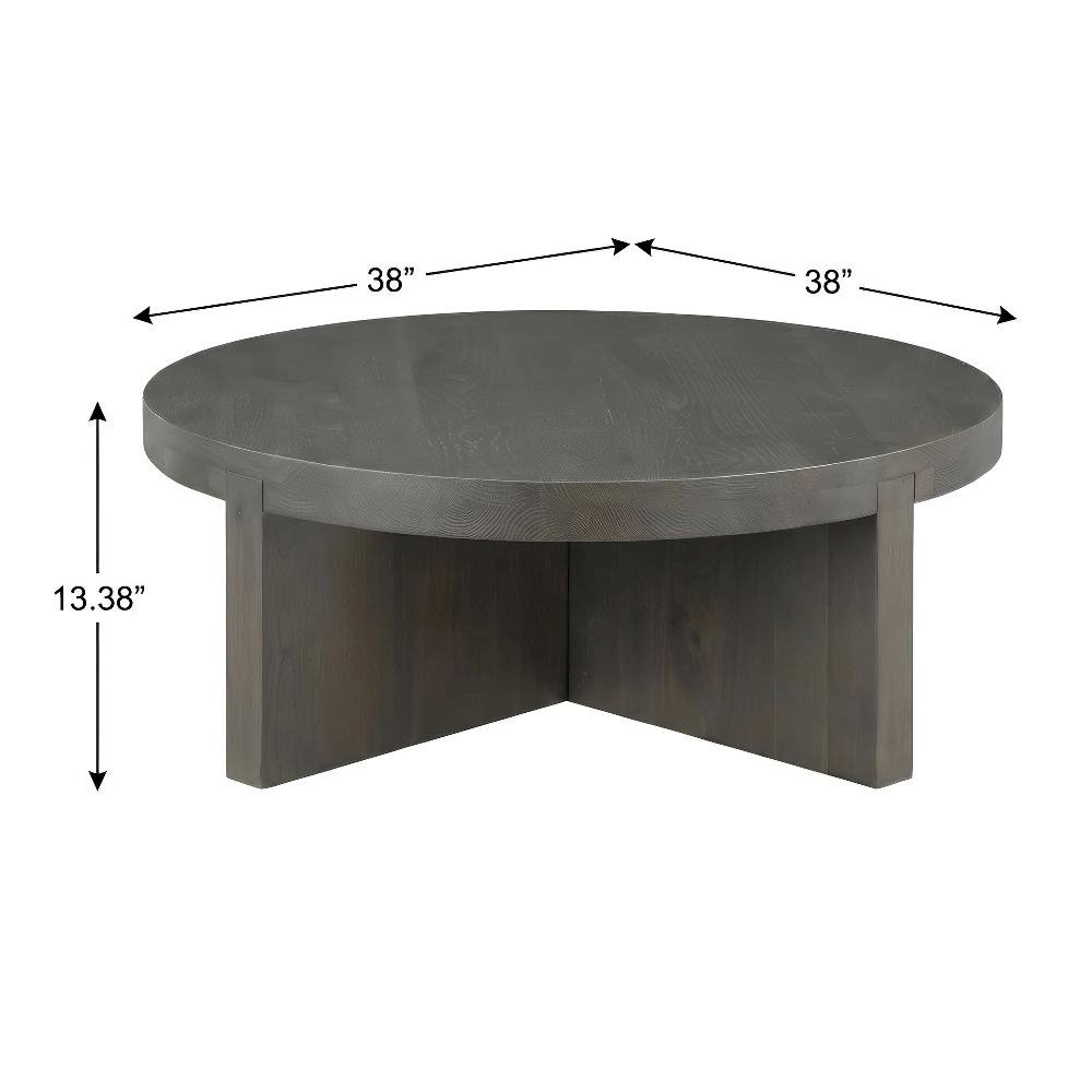 Brown Solid Oak Round Coffee Table with Matt Finish and Contemporary Design