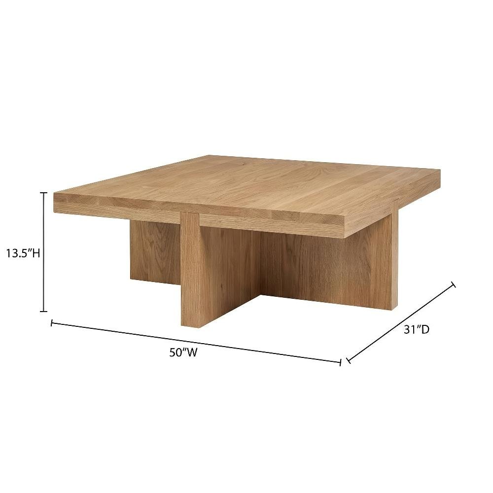 Brown Solid Oak Rectangular Coffee Table with Matt Finish and Contemporary Style