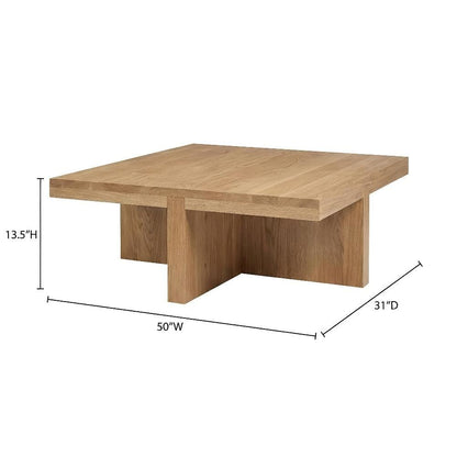 Brown Solid Oak Rectangular Coffee Table with Matt Finish and Contemporary Style