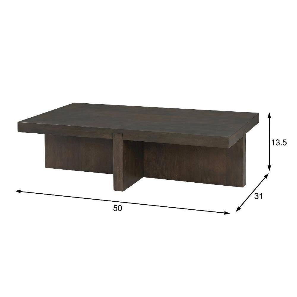 Brown Rectangular Coffee Table, Solid Oak Top, Wood Frame Contemporary Design