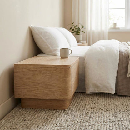 Small Nightstand in Light Oak with Scandinavian Style and Soft Close Drawer