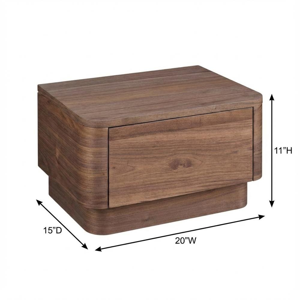Walnut Brown Small Nightstand with Soft Close Drawer and Wood Frame Storage