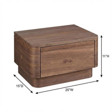 Walnut Brown Small Nightstand with Soft Close Drawer and Wood Frame Storage