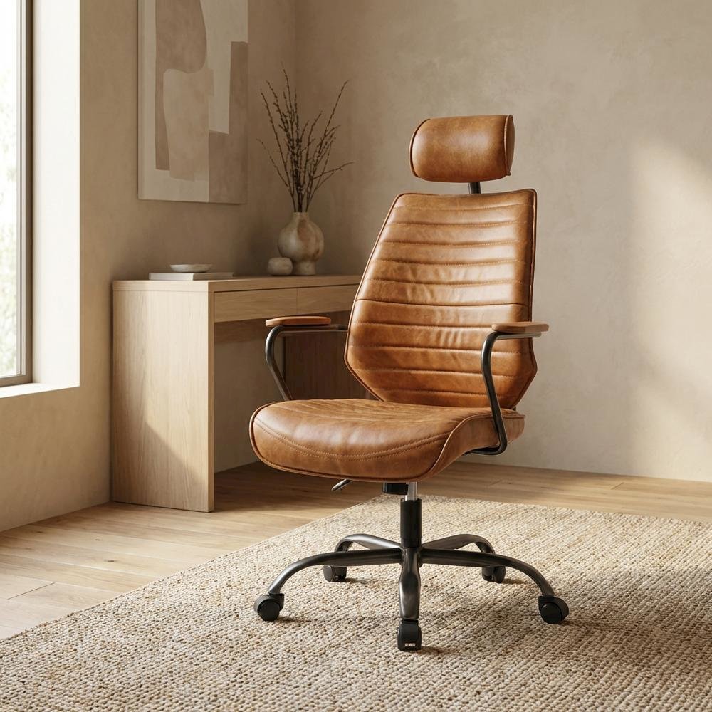 Leather Upholstered Executive Office Chair, Industrial Swivel Desk Chair,Orange
