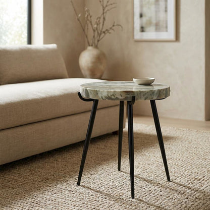 Marble Top Accent Table with Metal Legs, Contemporary Side Table,Brown