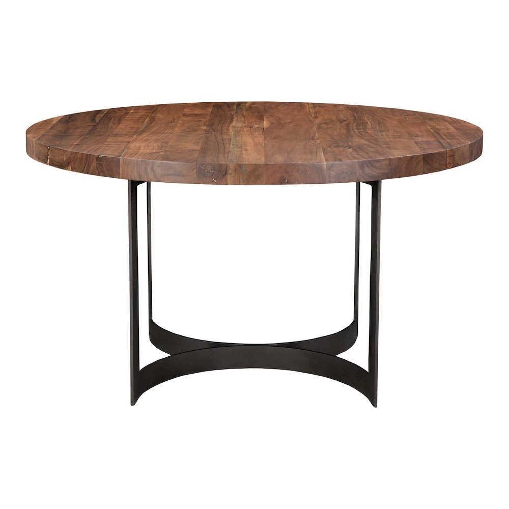 Brown Round Dining Table – Solid Wooden Table with Iron Base