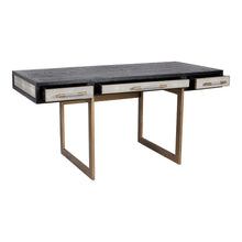 Modern Home Office Desk – Solid Black Oak Frame, 3 Drawers, Brass Gold Accents