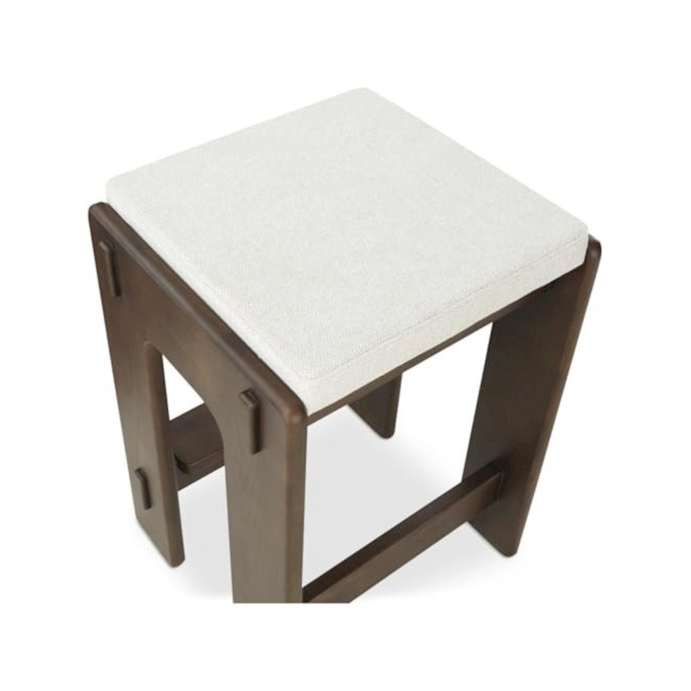 Oak Counter Stool Upholstered Backless Seat Minimalist Bar Stool Design
