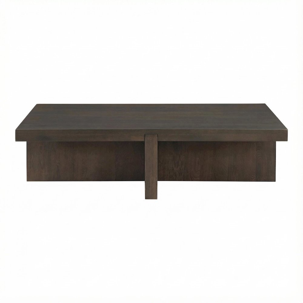 Brown Rectangular Coffee Table, Solid Oak Top, Wood Frame Contemporary Design