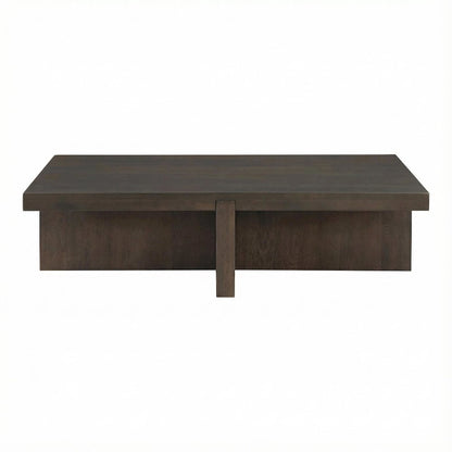 Brown Rectangular Coffee Table, Solid Oak Top, Wood Frame Contemporary Design