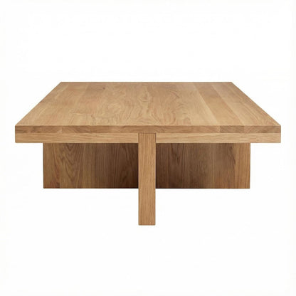 Brown Solid Oak Rectangular Coffee Table with Matt Finish and Contemporary Style