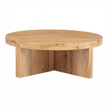 Brown Solid Oak Round Coffee Table Authentic Finish Contemporary Design