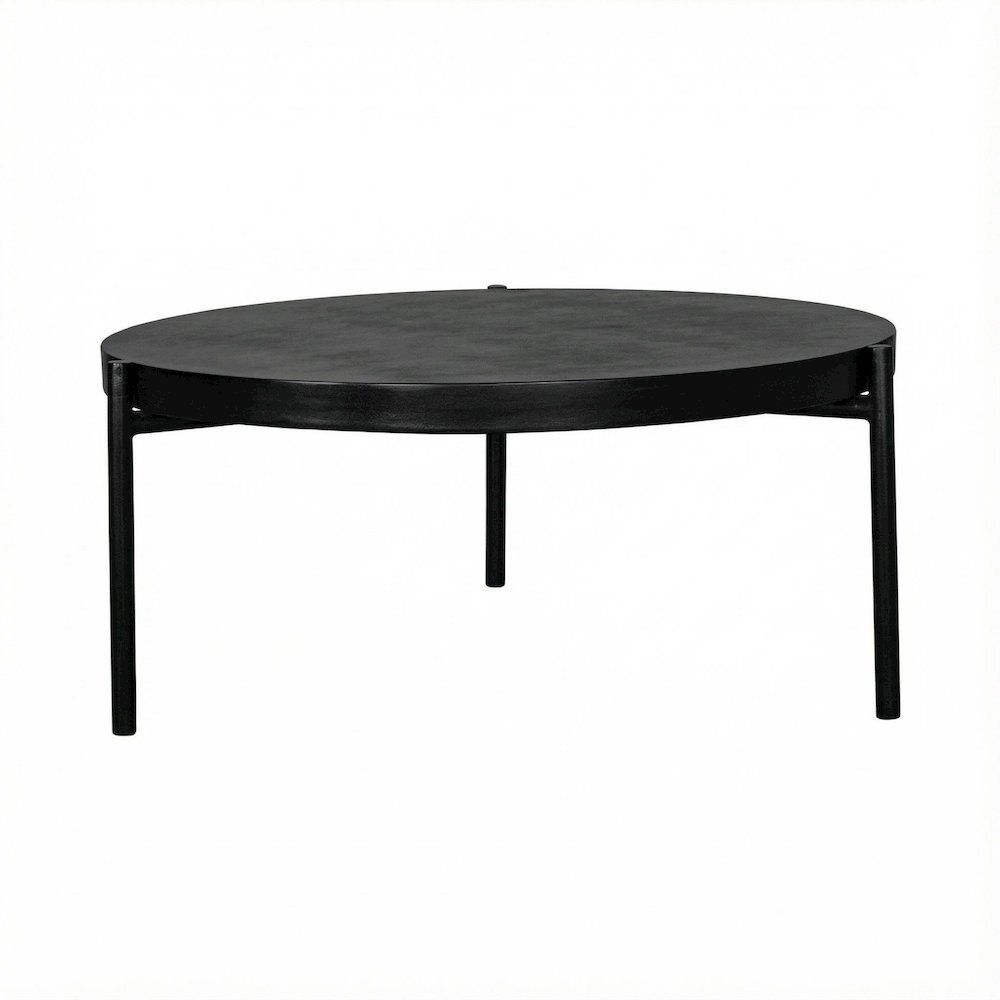 Black Concrete Outdoor Coffee Table with Steel Legs and Matte Hardware