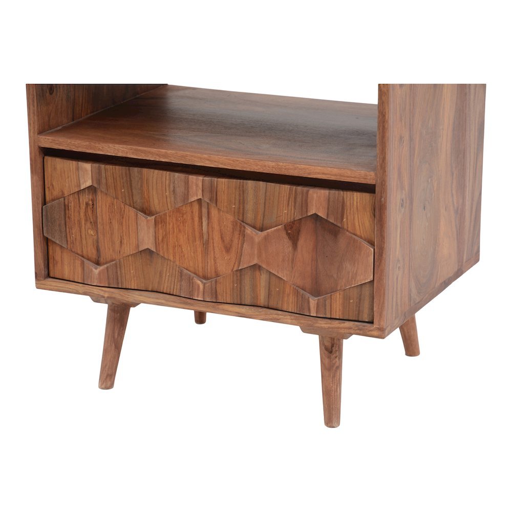 Brown Wooden Nightstand – Solid Sheesham Bedside Table with Drawer