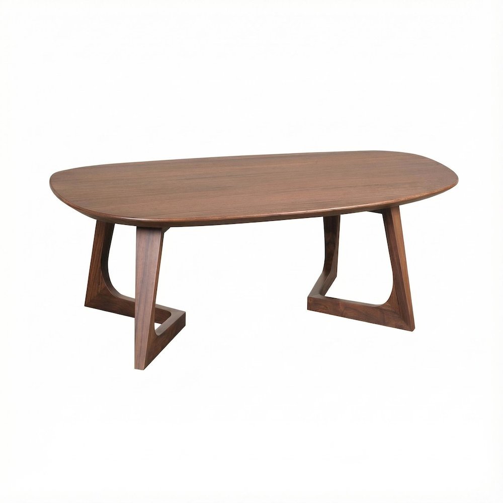 Small Brown Coffee Table Solid Walnut Top Mid-Century Modern Wood Design