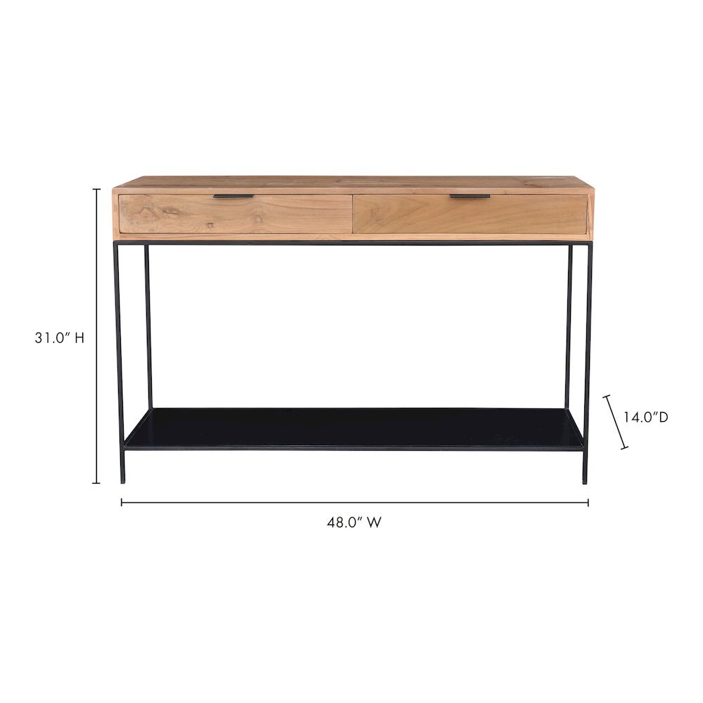Solid Teak Wood Console Table, Iron Frame Entryway Furniture with 2 Drawers