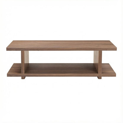 Brown Walnut Veneer Coffee Table with Matte MDF Frame and Open Storage