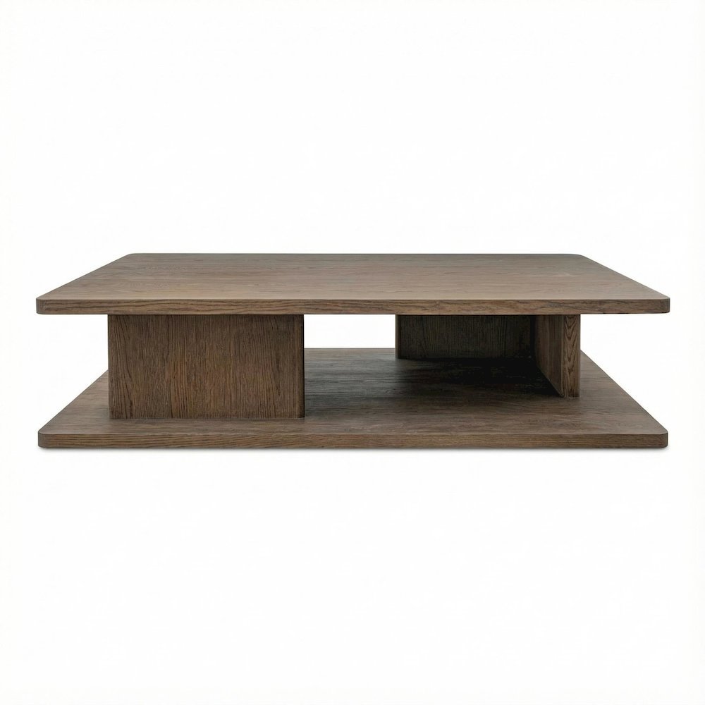 Brown Oak Veneer Coffee Table with Solid Oak Frame and Durable Surface