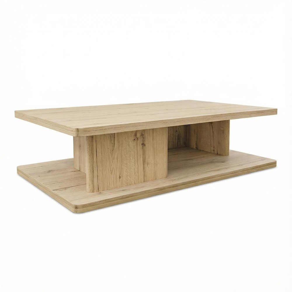 Brown Rustic Oak Coffee Table Solid Wood Thick Veneer Durable Surface