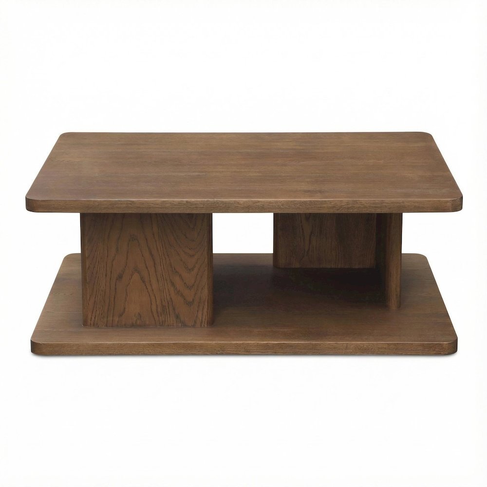 Brown Oak Veneer Coffee Table with Solid Oak Base and Durable Finish