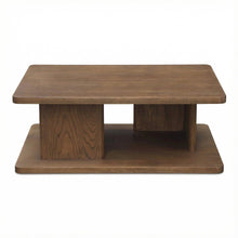 Brown Oak Veneer Coffee Table with Solid Oak Base and Durable Finish