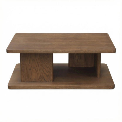 Brown Oak Veneer Coffee Table with Solid Oak Base and Durable Finish