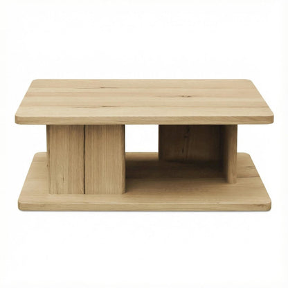 Brown Rustic Oak Coffee Table with Solid Oak Base and Durable Veneer Surface