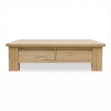 Brown Rustic Oak Coffee Table with Solid Wood Slider and Durable Veneer Surface