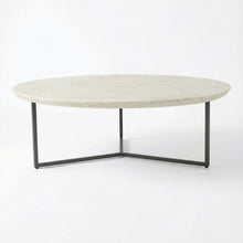 White Ombare Marble Top Coffee Table with Iron Frame Contemporary Design