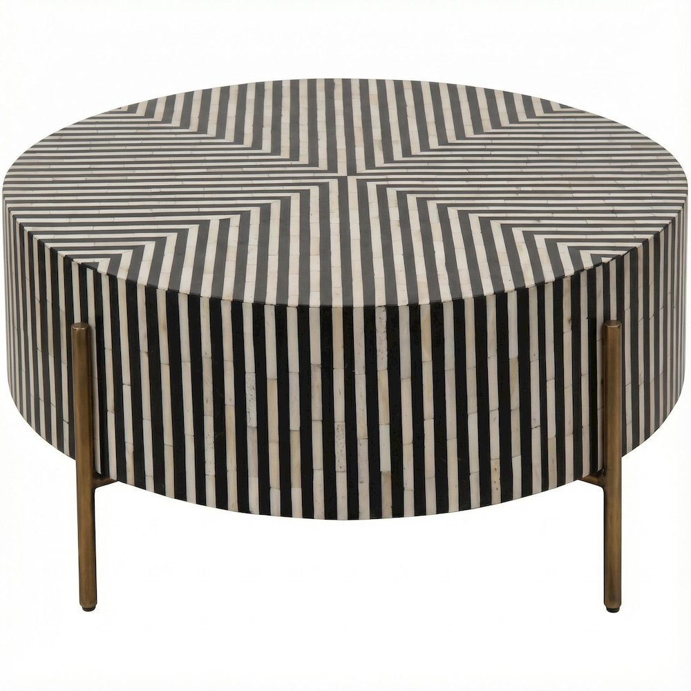 Multicolor Camel Bone Coffee Table with Iron Legs and Semi-Gloss Finish
